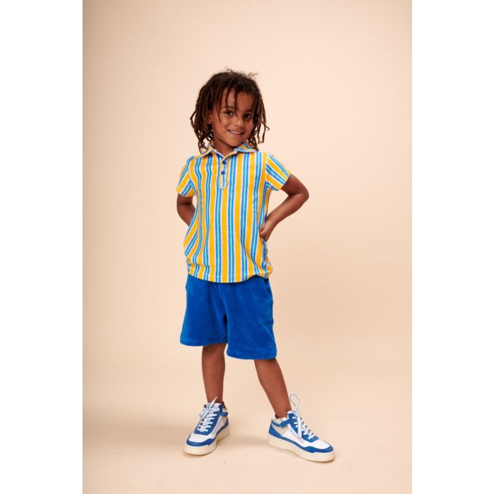 Blue and yellow striped polo shirt online